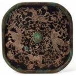 A SQUARE INLAID BRONZE MIRROR