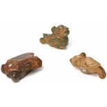 THREE ARCHAISTIC JADE ANIMAL CARVINGS