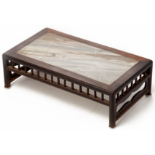 A RECTANGULAR MARBLE INSET WOOD STAND