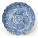 A BLUE AND WHITE PORCELAIN SAUCER DISH