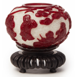 A PEKING RED OVERLAY WHITE GLASS WATER POT