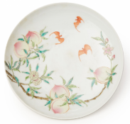 A 'FAMILLE ROSE' BAT AND PEACH DISH