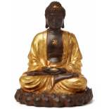 A PARCEL-GILT BRONZE FIGURE OF BUDDHA