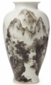 A GRISAILLE DECORATED BALUSTER PORCELAIN VASE