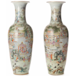 A PAIR OF EXTRA LARGE 'FAMILLE ROSE' BALUSTER FLOOR VASES