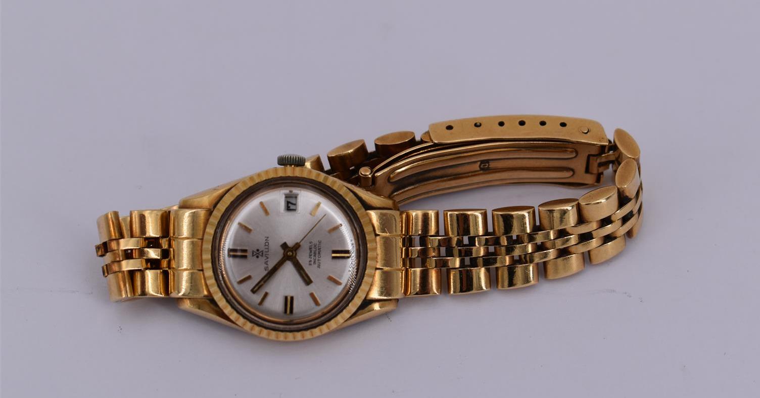 SAVILLON Montre Dame en or or, cadran rond avec guichet dateur à 3 heures, bracelet [...]
