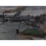 Léonard BORDES (1898-1969), Innondation sur les quais de Rouen, pastel, fusain, [...]