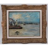 Maurice VAUMOUSSE "Port de Rouen" Huile sur carton, signé en bas à droite. -