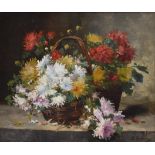 P. VALMON "Bouquet de fleurs dans un panier" Huile sur toile, signée en bas à [...]