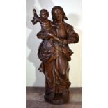 Vierge à l'Enfant, statue en chêne sculpté, H. 95 cm ; L. 40 cm, XVIIIe siècle -