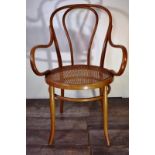 MUNDUS Fauteuil en bois courbé teinté et assise cannée. 57cm x 55cm et hauteur [...]