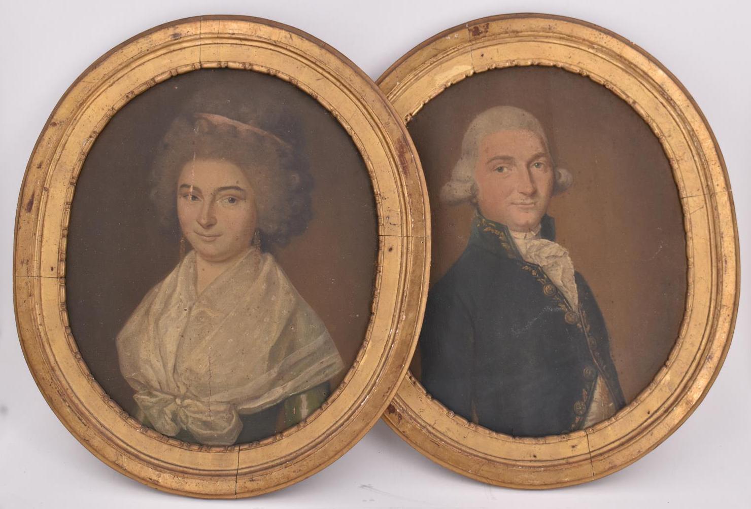 Ecole Française du XVIIIe, Couple de personnages représentant Mme Andrieu née [...]