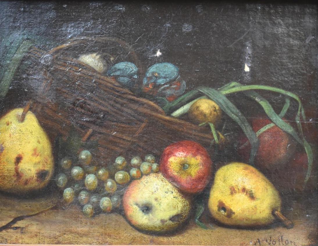 Ecole Française du XIXe siècle, Nature morte au panier et aux poires, huile sur [...]