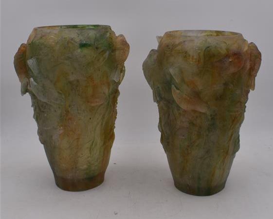 José Maria DAVID (1944-2015) Paire de vases en pâte de verre à fond marbré à [...]