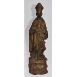 Statuette d'évêque en bois sculpté, XVIIème siècle (trous de vers, tête [...]