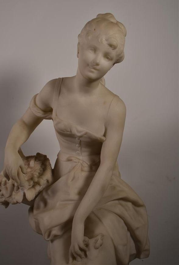 Hippolyte MOREAU Bergère en marbre sculpté H. 72,5 cm - - Image 2 of 3