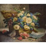 Henri CAUCHOIS (1850-1911) "Bouquet de fleurs dans une malle" Huile sur toile, [...]
