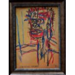 Jean- Michel BASQUIAT (dans le goût de), Portrait d'homme, encre, fusain et gouache, [...]