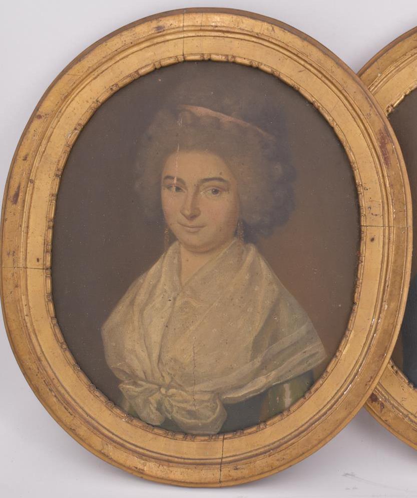 Ecole Française du XVIIIe, Couple de personnages représentant Mme Andrieu née [...] - Image 2 of 5