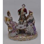 SAXE (genre de) Scène galante groupe en porcelaine polychrome (petits manques) -