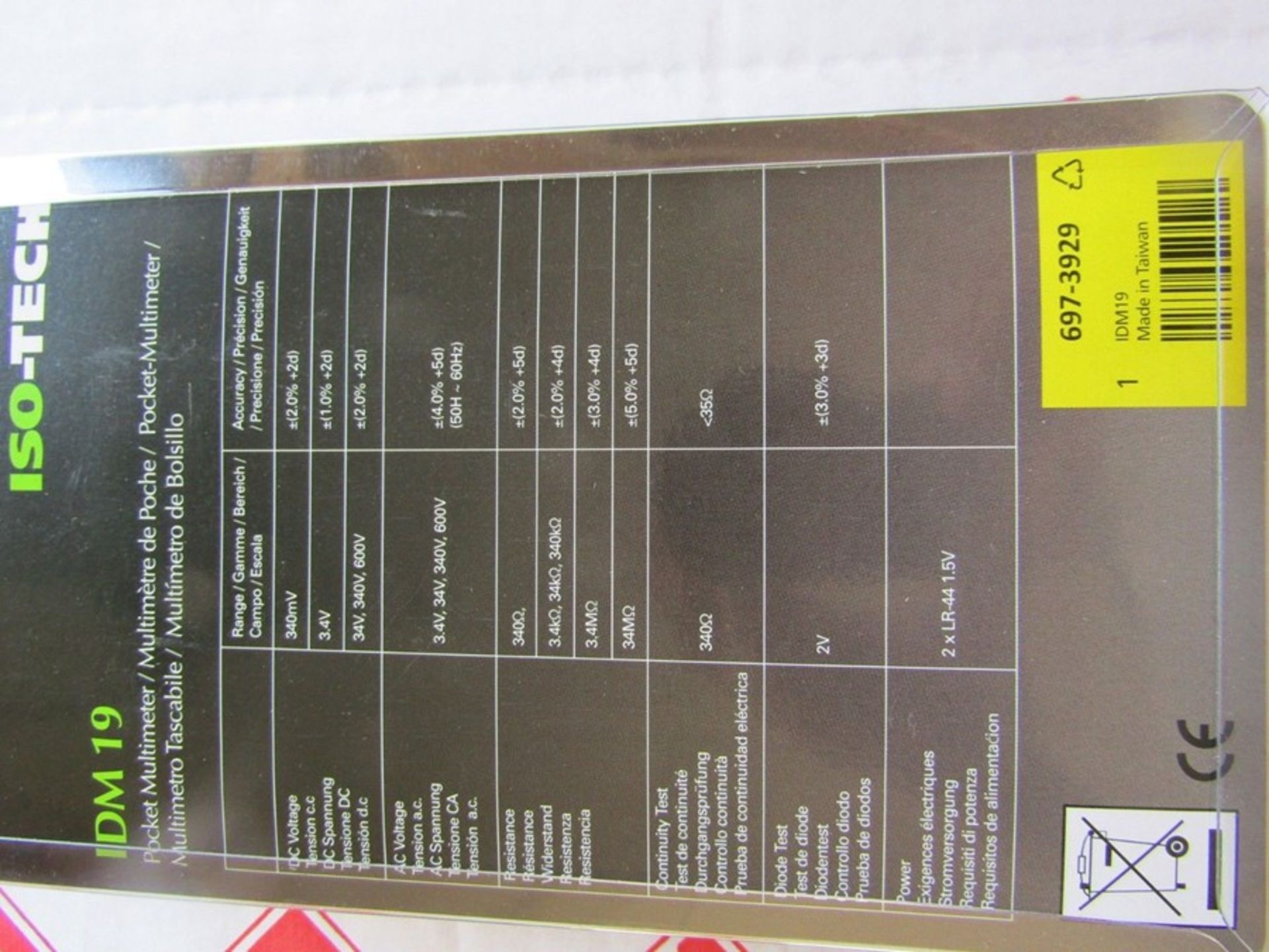 ISO-TECH IDM19 Handheld Pocket Digital Multimeter 600V ac 600V dc - J1 6973929 - Image 2 of 2