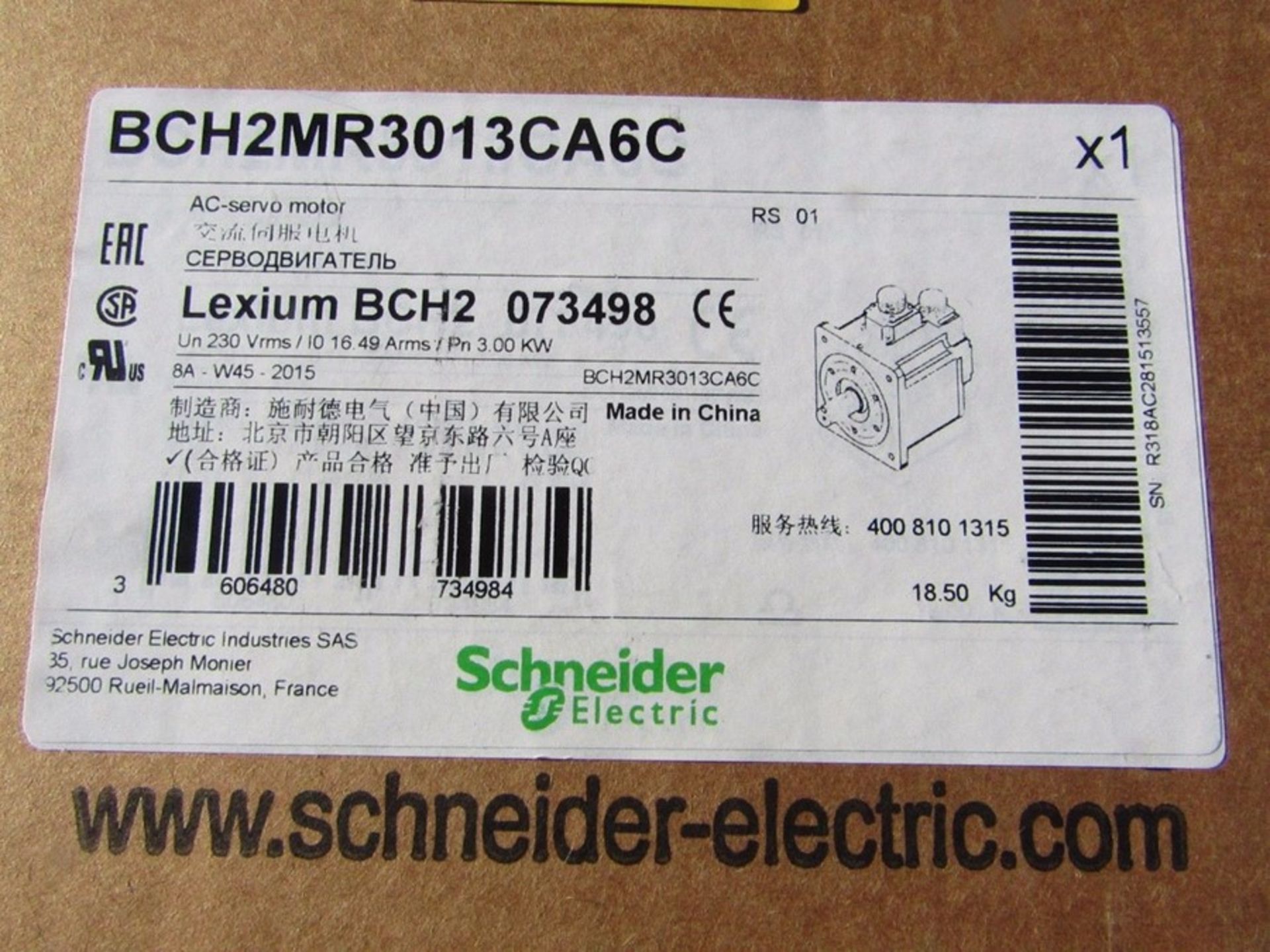 Schneider Electric 3kW BCH2 Servo Motor, 220V, 19.1nm, 3000 rpm - 1005L 1110831 - Image 3 of 3