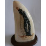 Penguin Carved Whale Tooth - 4 1/2" tall.
