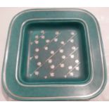 Large Gustavsberg Argenta Green Dish 8 1/4" (210mm) square with central silvered floral pattern.