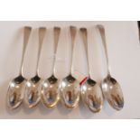 Scottish Provincial Silver Aberdeen James Erskine set of 6 Old English Table Spoons - 9 1/8" long.