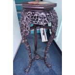 Antique Oriental Hardwood Stand 91cm tall with Marble Top.