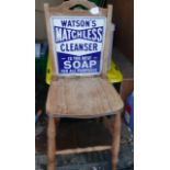 Antique Advertising Watson's Matchless Cleanser Enamel Backed Chair by F East Dundee.