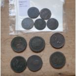 Lot of Hibernia Halfpennies and Georgian Copper Coins.