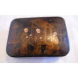 Antique Paper Mache Snuff Box 73mm x 53mm with Oriental Scene.