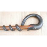 Vintage Ethnic Wooden Snake Head Walking Stick - 36" long.