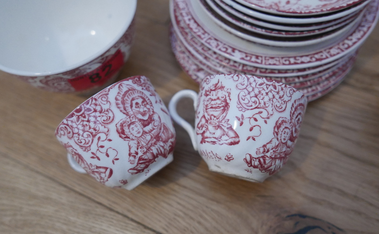 Antique Allertons Punch and Judy Childs Crockery Set -Plates-Saucers-Cups-Jug-Lidded Pot etc. - Image 2 of 8