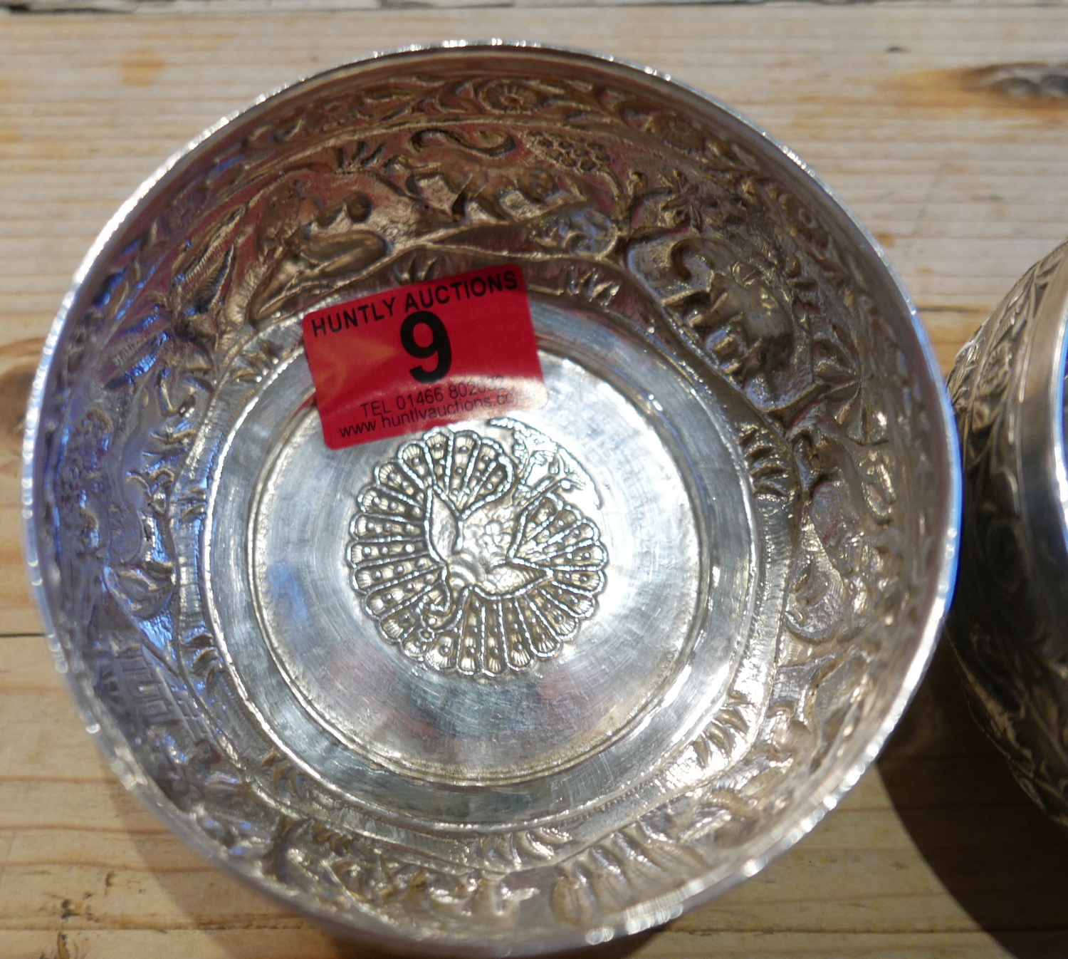 Antique Pair of Indian/Burmese White Metal Bowls with Peacock Marks to base - 233 grams. - Image 2 of 8