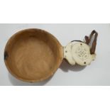 Antique Ethnic Inuit Wooden and Ivory Drinking Ladle/Cup - 93mm diameter bowl and 157mm long.