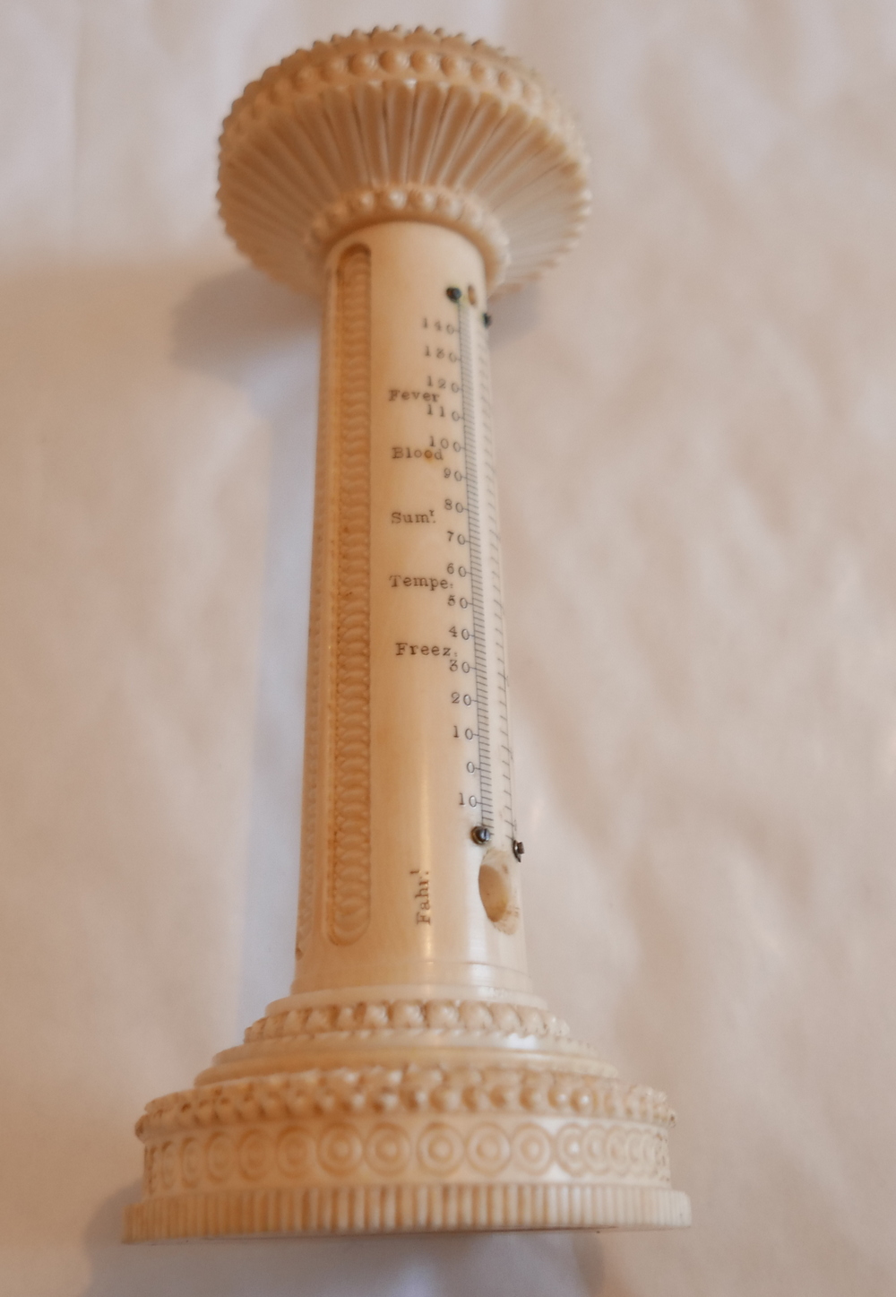 Antique Miniature Ivory Sundial and Thermometer - 6 1/4" (160mm) tall. - Image 2 of 6