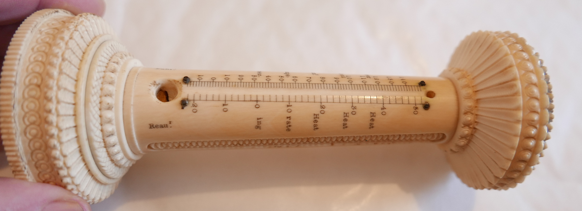 Antique Miniature Ivory Sundial and Thermometer - 6 1/4" (160mm) tall. - Image 6 of 6