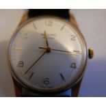 Vintage 9 karat Gold Gents Record De Luxe Wrist Watch - 29mm dial - working order.