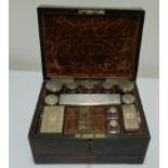 Victorian Wooden Fitted Case with Silver Fittings - 12" x 9" x 6 3/4".