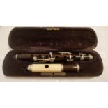 Antique Cased Nach Meyer Rosewood and Ivory Flute - 12" long.