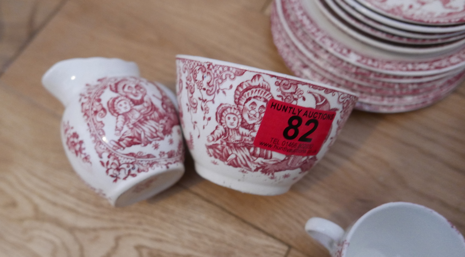 Antique Allertons Punch and Judy Childs Crockery Set -Plates-Saucers-Cups-Jug-Lidded Pot etc. - Image 3 of 8