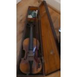 Antique19th C German Violin marked HOPF - 24" overall - 14" back in Antique Wooden Violin Case.
