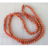 Antique Natural Salmon Pink Coral Necklace - 37 1/2" long and 42 grams.