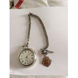 Antique Pair Cased Silver Pocket Watch - with 12" Single Albert Silver Chain.
