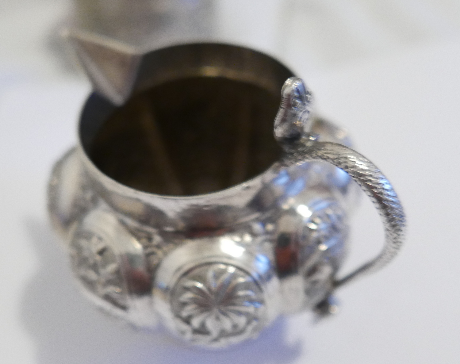 Antique Indian Silver Lidded Pot - 72mm dia and 70mm with Decorative White Metal Jug - 120mm x 110mm - Image 8 of 8