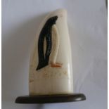Penguin Carved Whale Tooth - 5 1/2" tall.