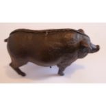 Antique German wind up Cast Iron Pig with Glass Eyes Service Bell Hotel/Shop - 6 1/4" l x 3 1/2" T.