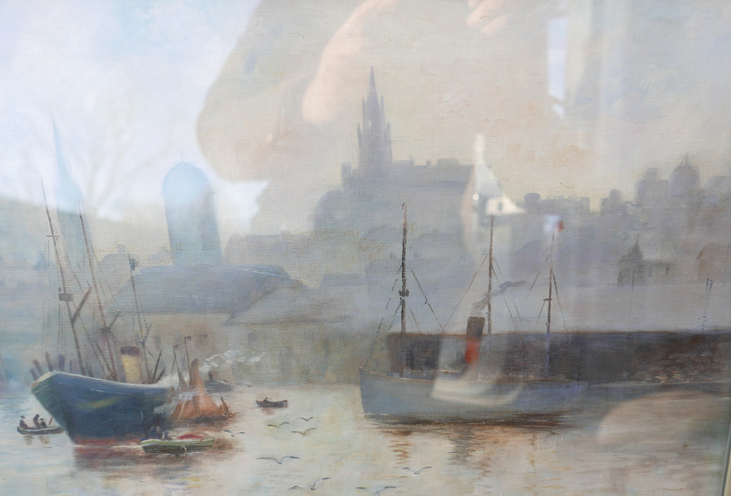 Antique Oil Painting of Aberdeen Harbour 26" x 19". - Image 3 of 3